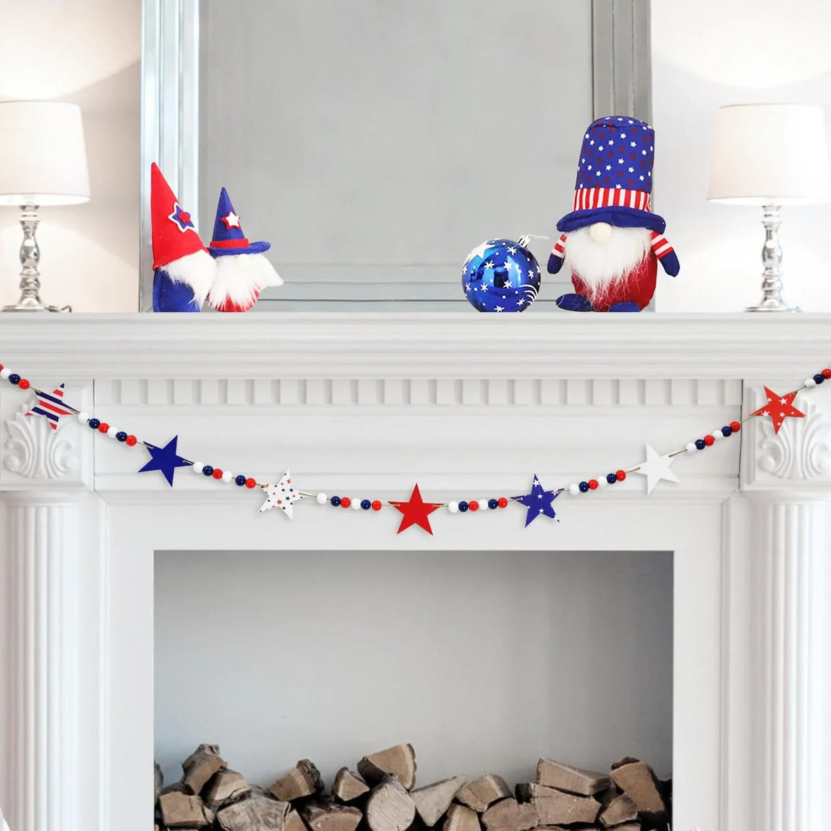 Star Garland Patriotic Red White & Blue Weather-Resistant