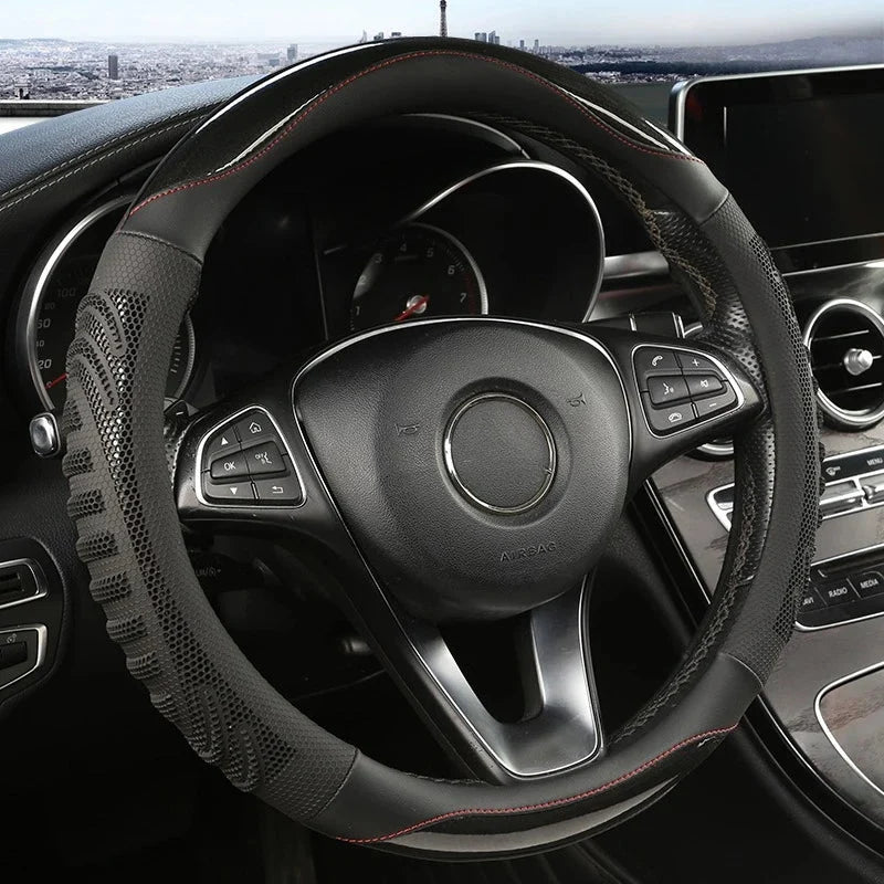 Steering Wheel Cover Honeycomb Non-Slip Grip Synthetic Leather