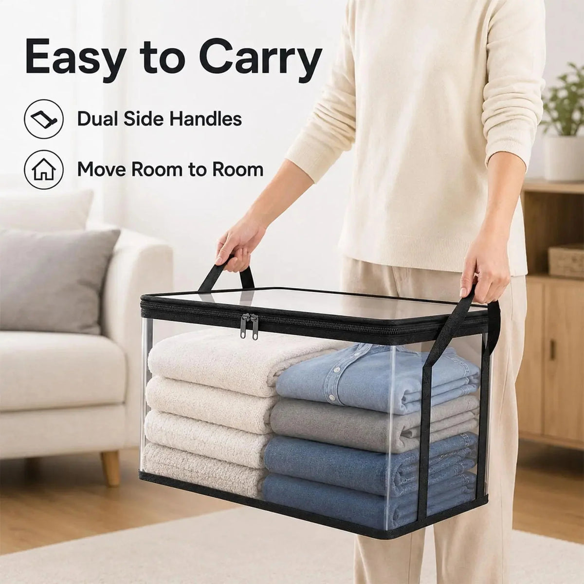 Storage Bags Transparent Double-Zipper Reinforced Handles