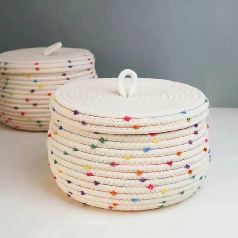 Storage Basket Cotton Rope With Lid Multicolored