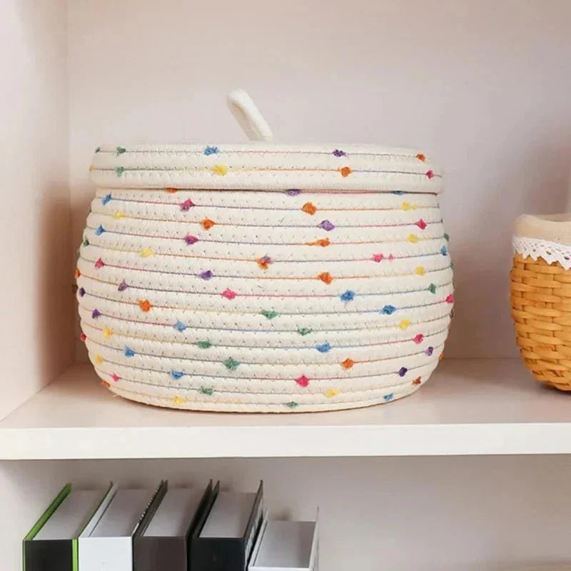 Storage Basket Cotton Rope With Lid Multicolored