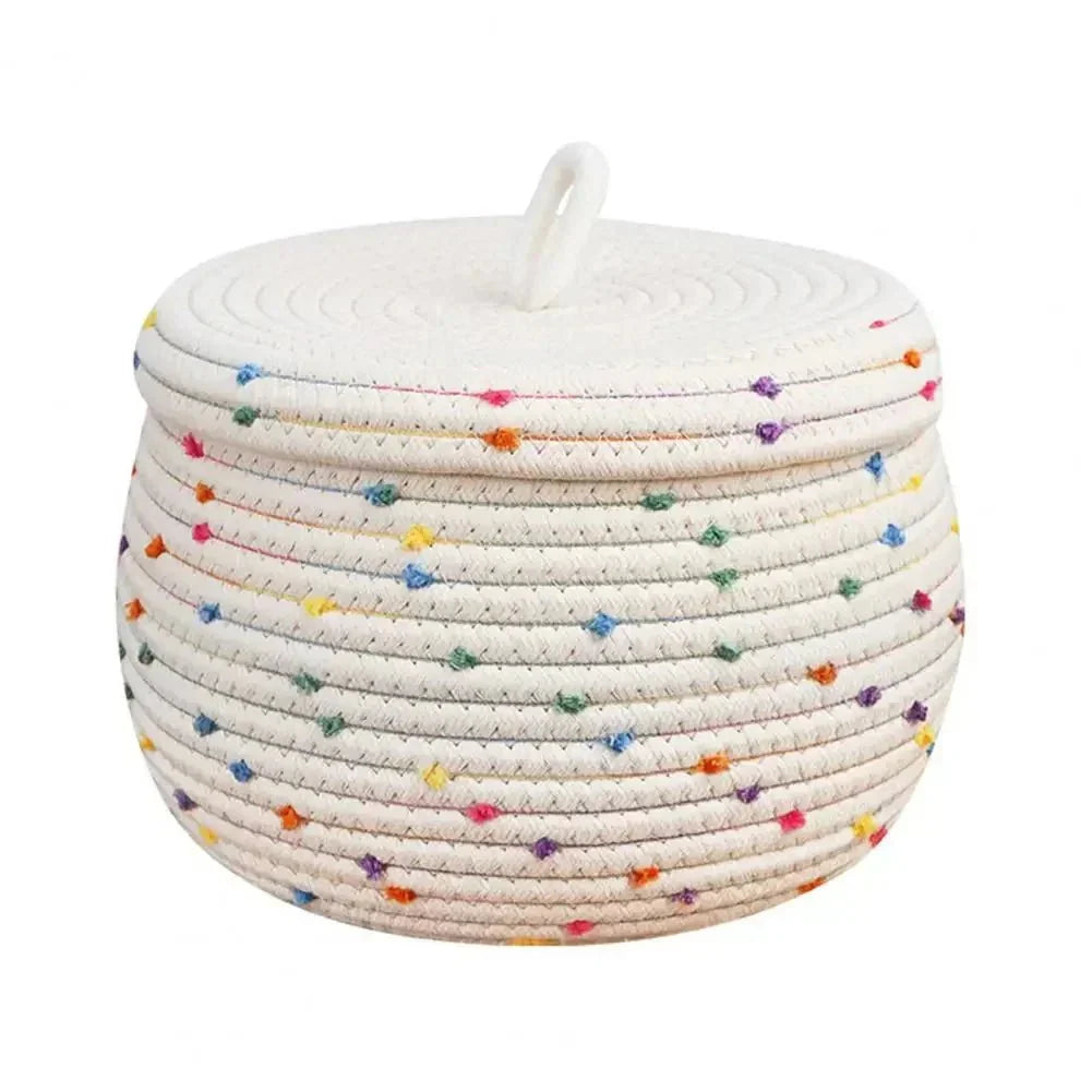 Storage Basket Cotton Rope With Lid Multicolored