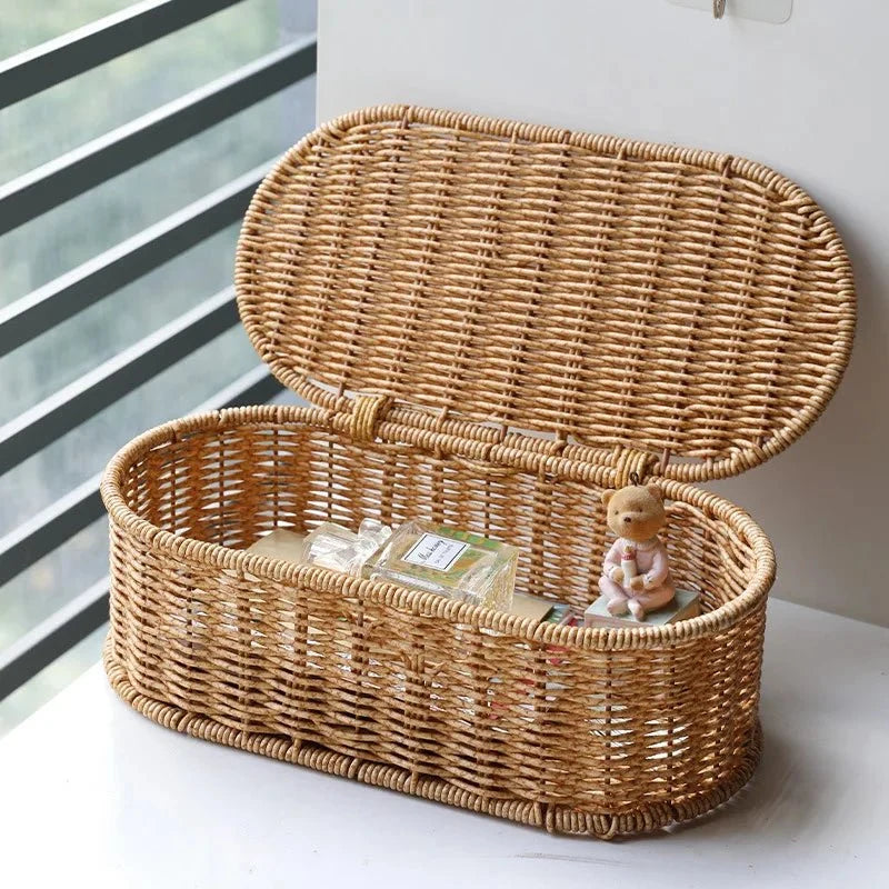 Storage Basket Faux Rattan Woven Dust-Protected