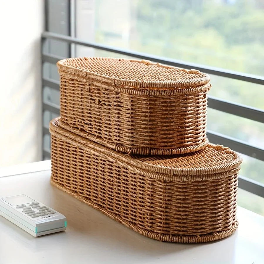 Storage Basket Faux Rattan Woven Dust-Protected