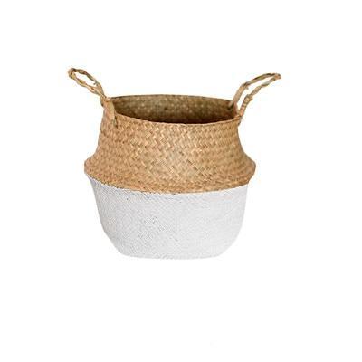 Storage Basket Handwoven Seagrass Two-Tone Gray and White