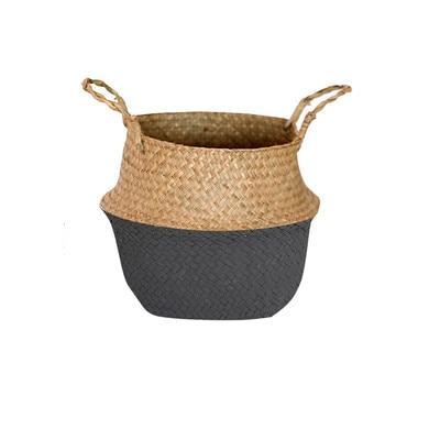 Storage Basket Handwoven Seagrass Two-Tone Gray and White