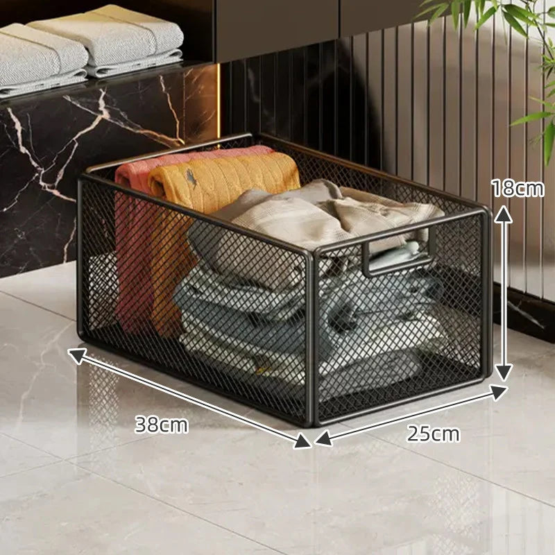 Storage Basket Metal Mesh Stackable With Handle