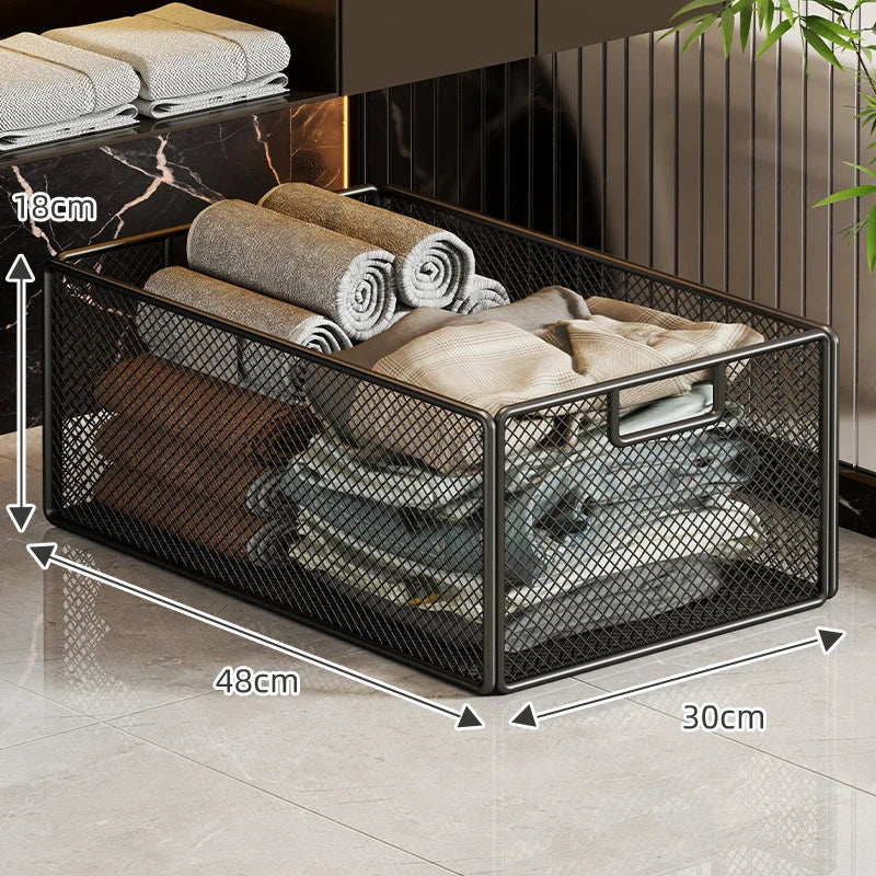 Storage Basket Metal Mesh Stackable With Handle