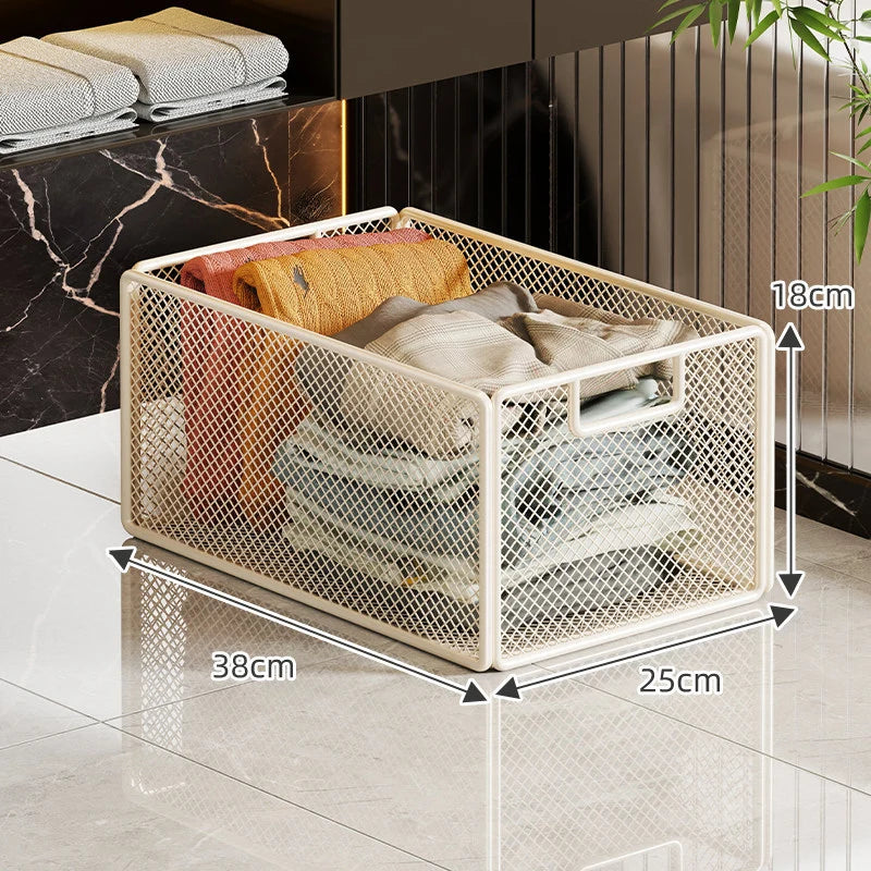 Storage Basket Metal Mesh Stackable With Handle