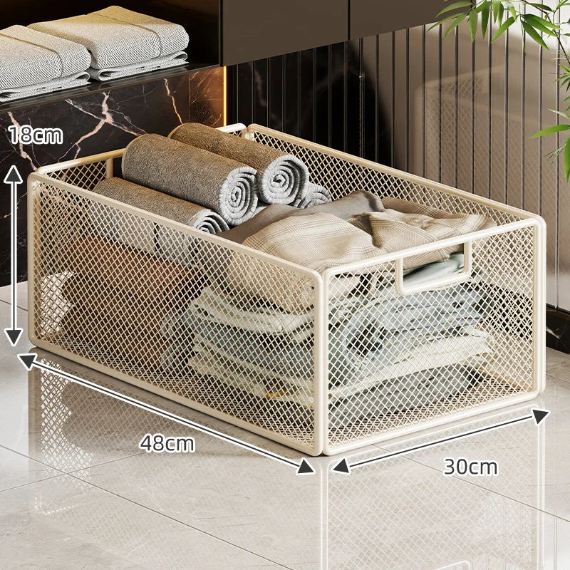 Storage Basket Metal Mesh Stackable With Handle