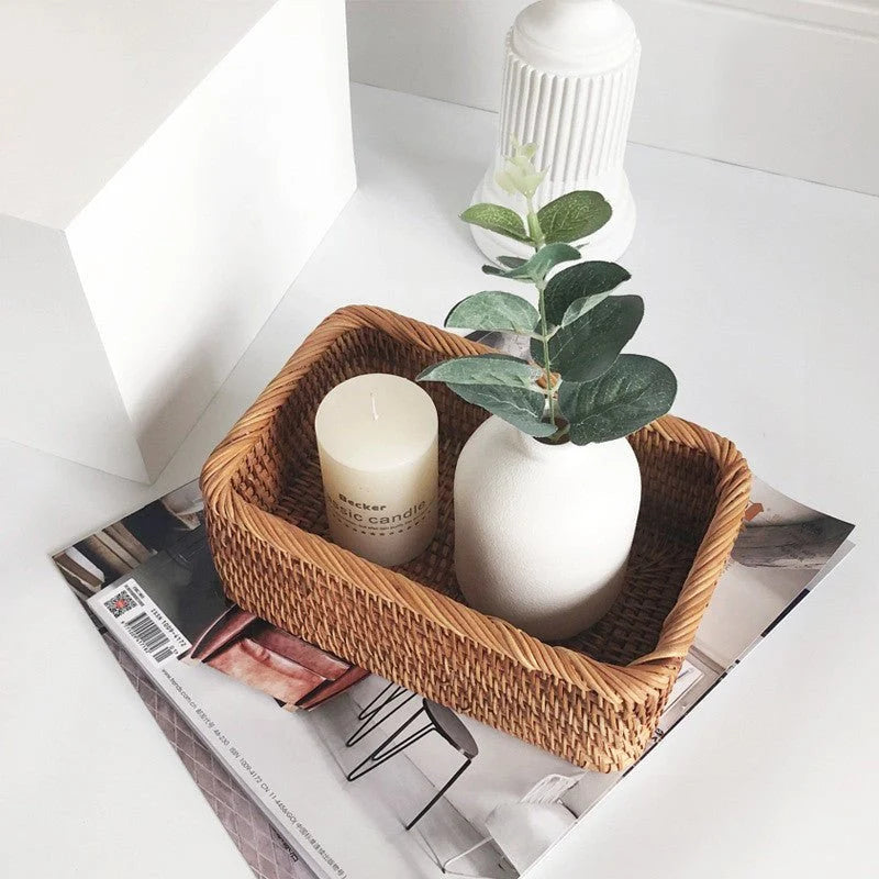 Storage Basket Natural Rattan Rectangular Organization Solution