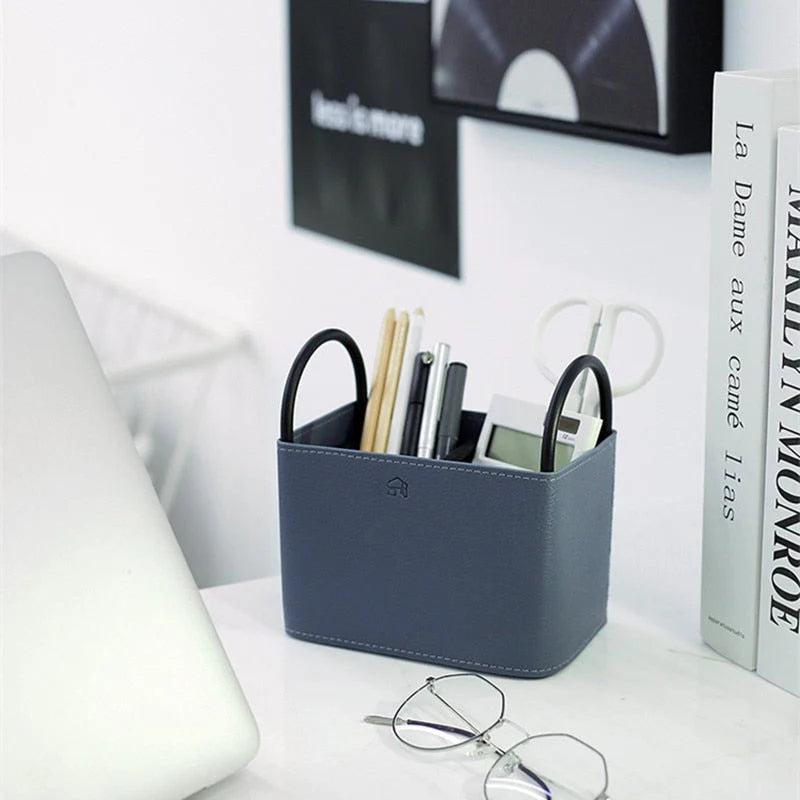 Storage Basket PU Leather Iron Frame With Handles