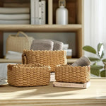 Storage Basket Set Woven Rattan Style Three Sizes With Handles