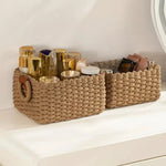 Storage Basket Set Woven Rattan Style Three Sizes With Handles