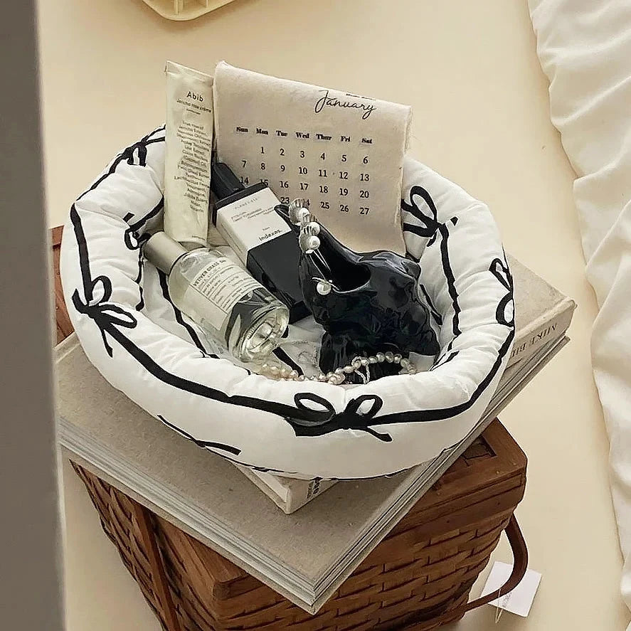 Storage Basket Striped Cotton Blend Machine Washable