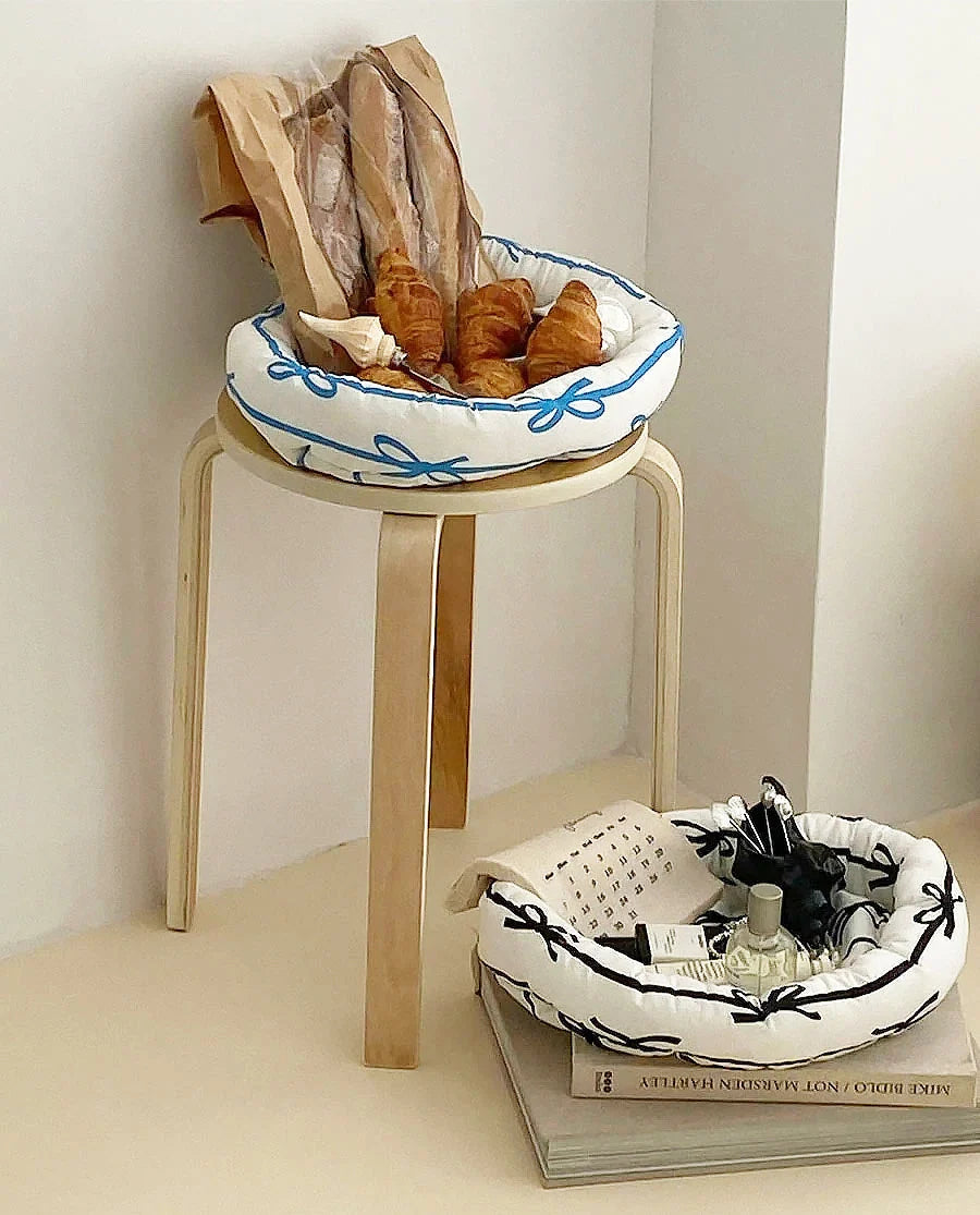 Storage Basket Striped Cotton Blend Machine Washable
