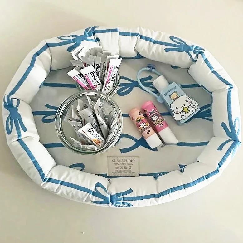Storage Basket Striped Cotton Blend Machine Washable