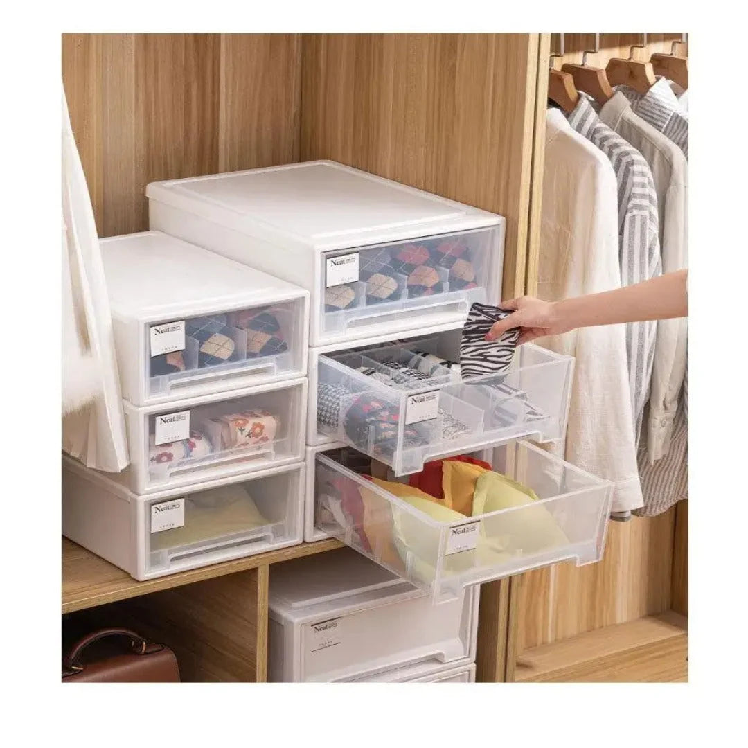 Storage Box Stackable Sliding Drawer Space-Saving