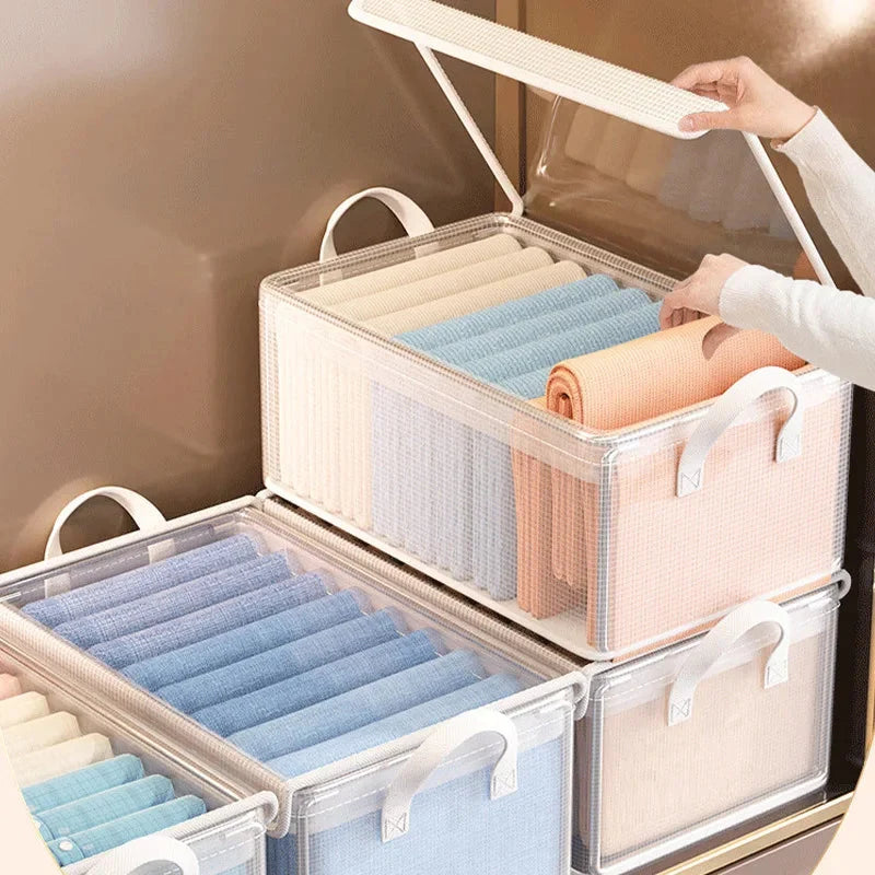 Storage Box Transparent Foldable & Stackable with Stainless Steel Frame