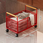Storage Cart Open Mesh Wooden Handles With Swivel Casters