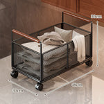 Storage Cart Open Mesh Wooden Handles With Swivel Casters