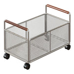 Storage Cart Open Mesh Wooden Handles With Swivel Casters