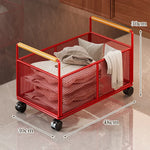 Storage Cart Open Mesh Wooden Handles With Swivel Casters