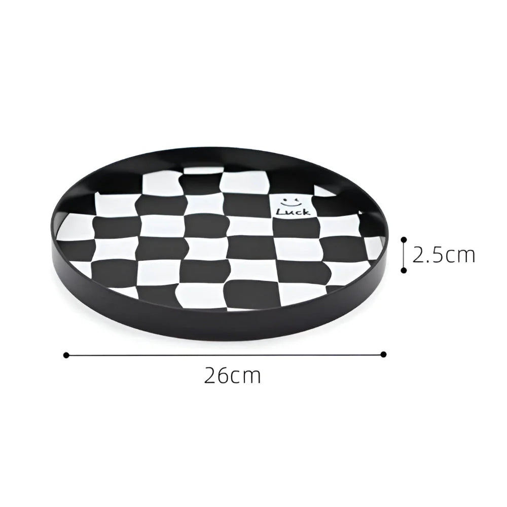 Storage Tray Round Plastic Checkerboard Pattern Countertop Organizer