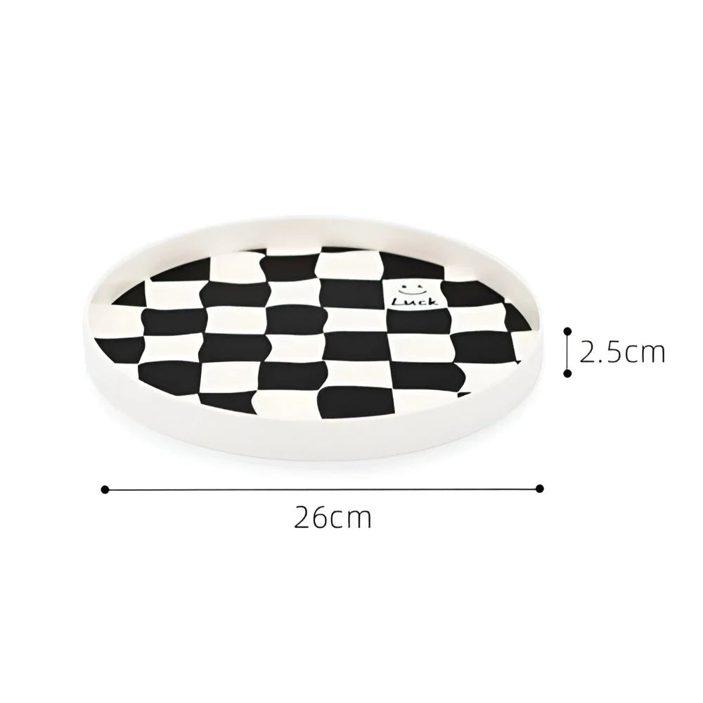 Storage Tray Round Plastic Checkerboard Pattern Countertop Organizer