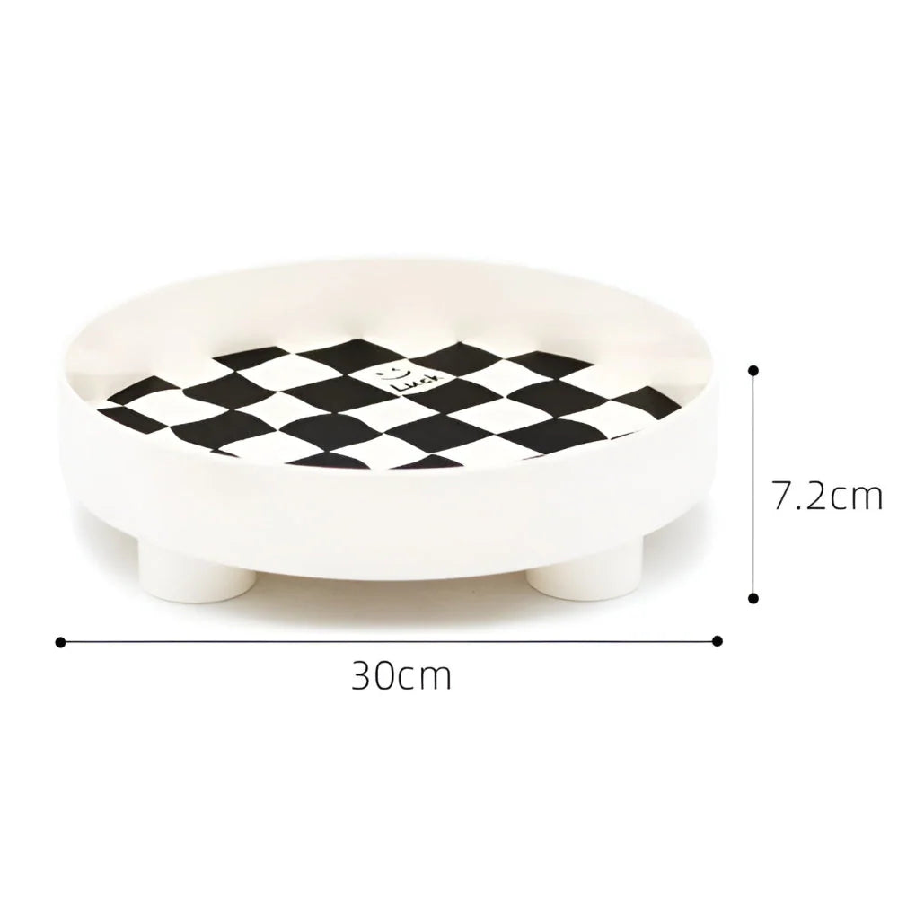 Storage Tray Round Plastic Checkerboard Pattern Countertop Organizer