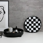 Storage Tray Round Plastic Checkerboard Pattern Countertop Organizer