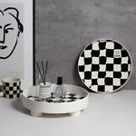 Storage Tray Round Plastic Checkerboard Pattern Countertop Organizer