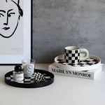 Storage Tray Round Plastic Checkerboard Pattern Countertop Organizer