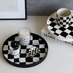 Storage Tray Round Plastic Checkerboard Pattern Countertop Organizer