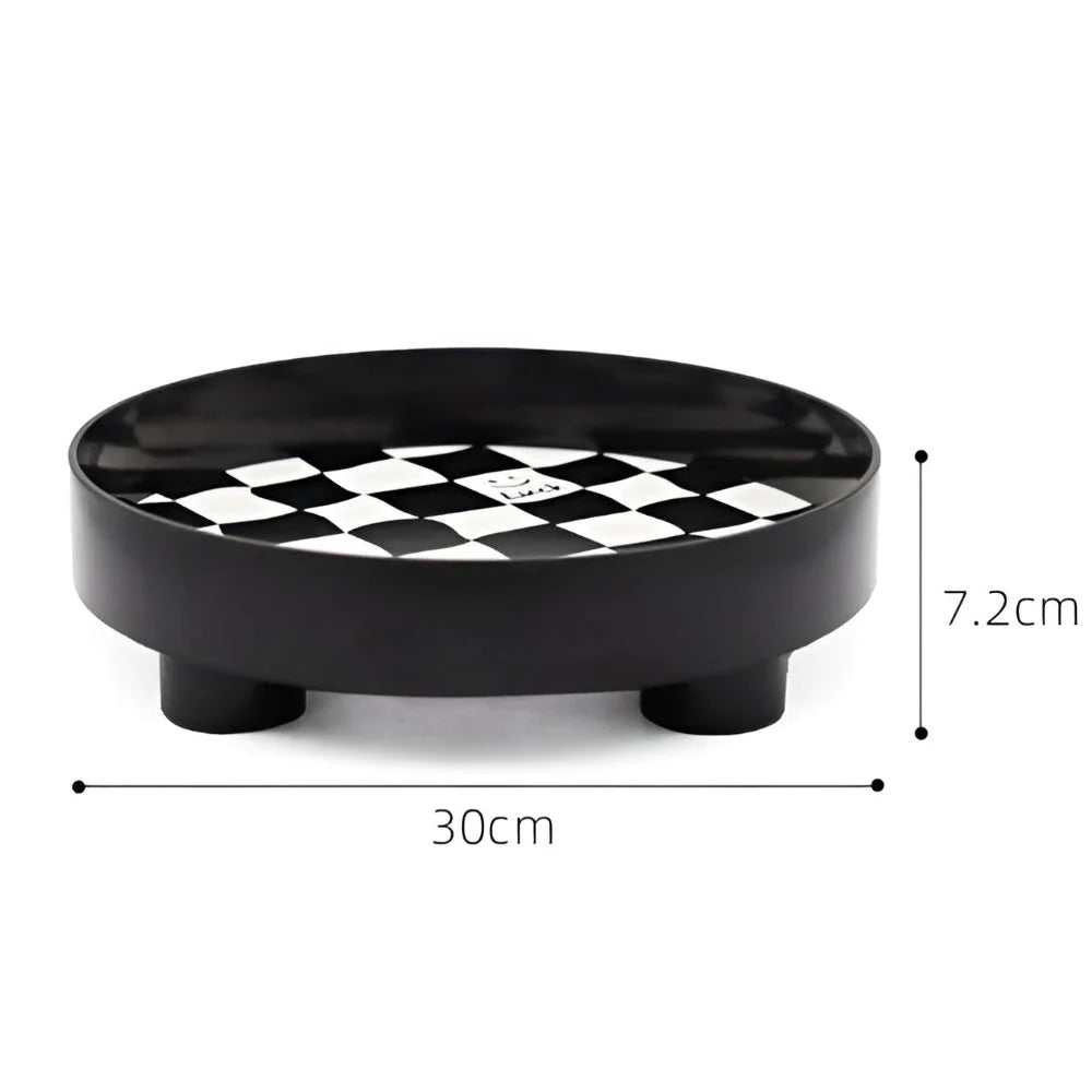Storage Tray Round Plastic Checkerboard Pattern Countertop Organizer