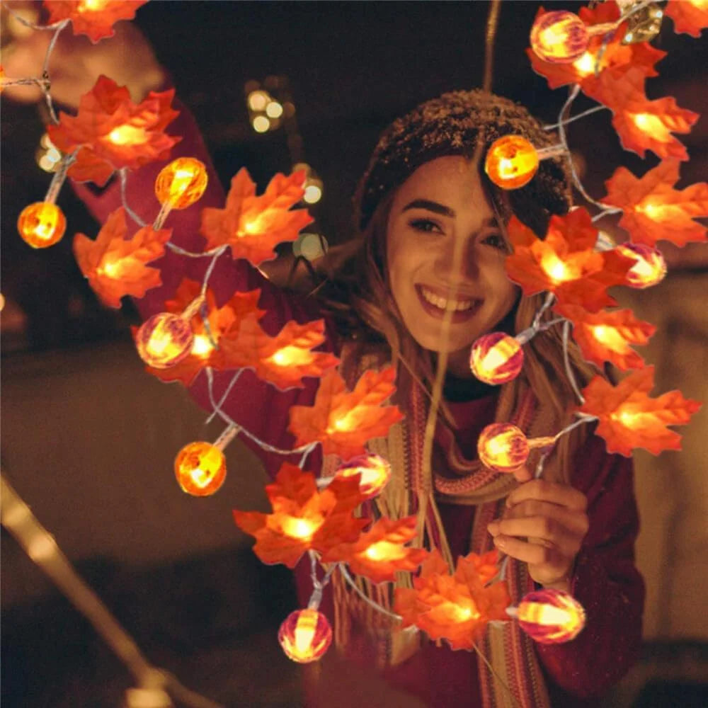 String Lights Autumn Maple Leaf Battery-Operated Warm LED Glow