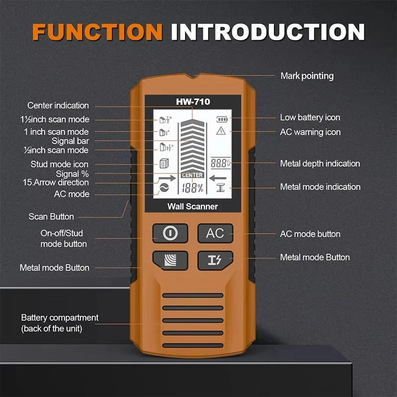 Stud Finder 3-In-1 Metal Wood Live Wire Detection