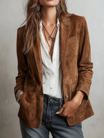 Suede Jacket Sustainable Suede Vintage Style Contrast Stitching