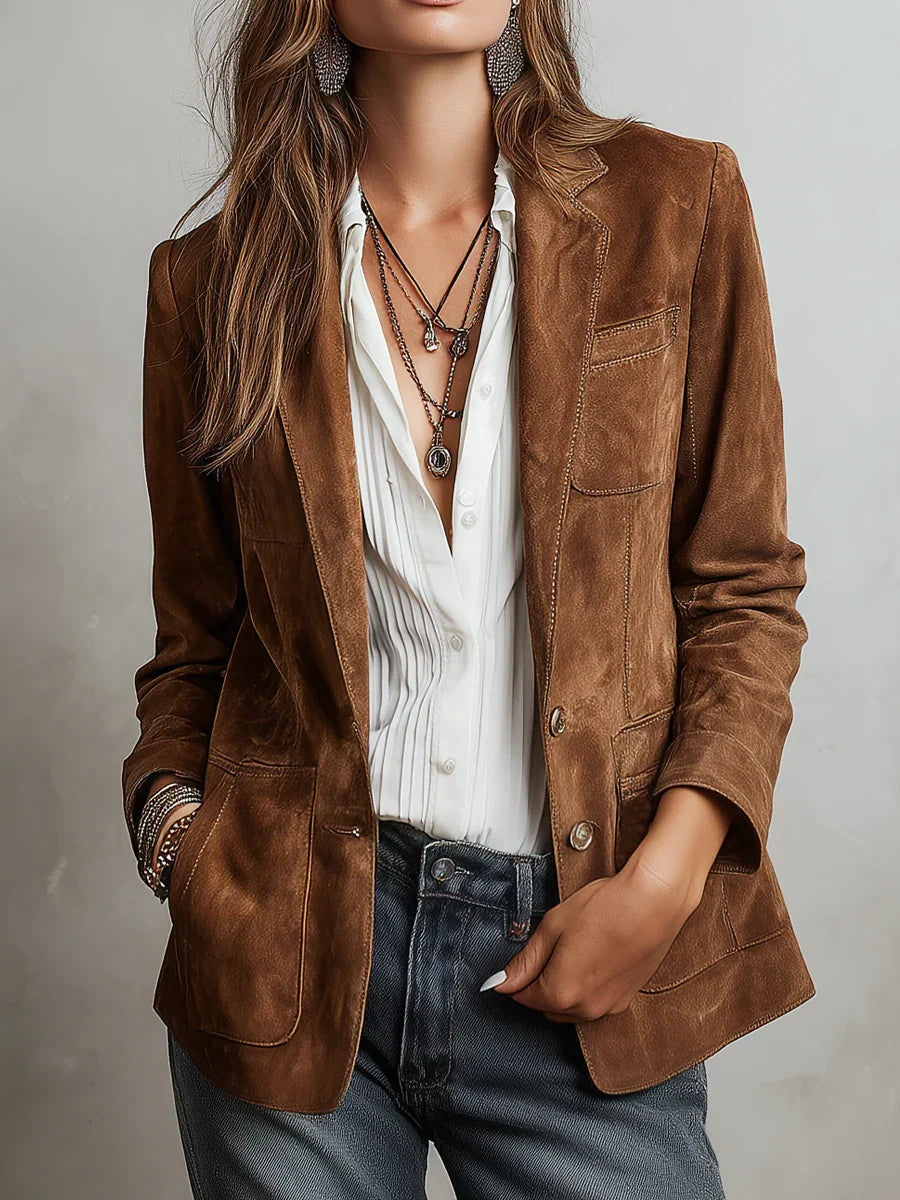Suede Jacket Sustainable Suede Vintage Style Contrast Stitching