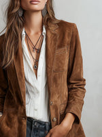 Suede Jacket Sustainable Suede Vintage Style Contrast Stitching