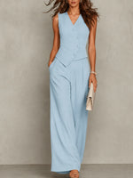 Suit Set Tailored Vest Wide-Leg Pants Breathable
