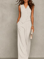 Suit Set Tailored Vest Wide-Leg Pants Breathable