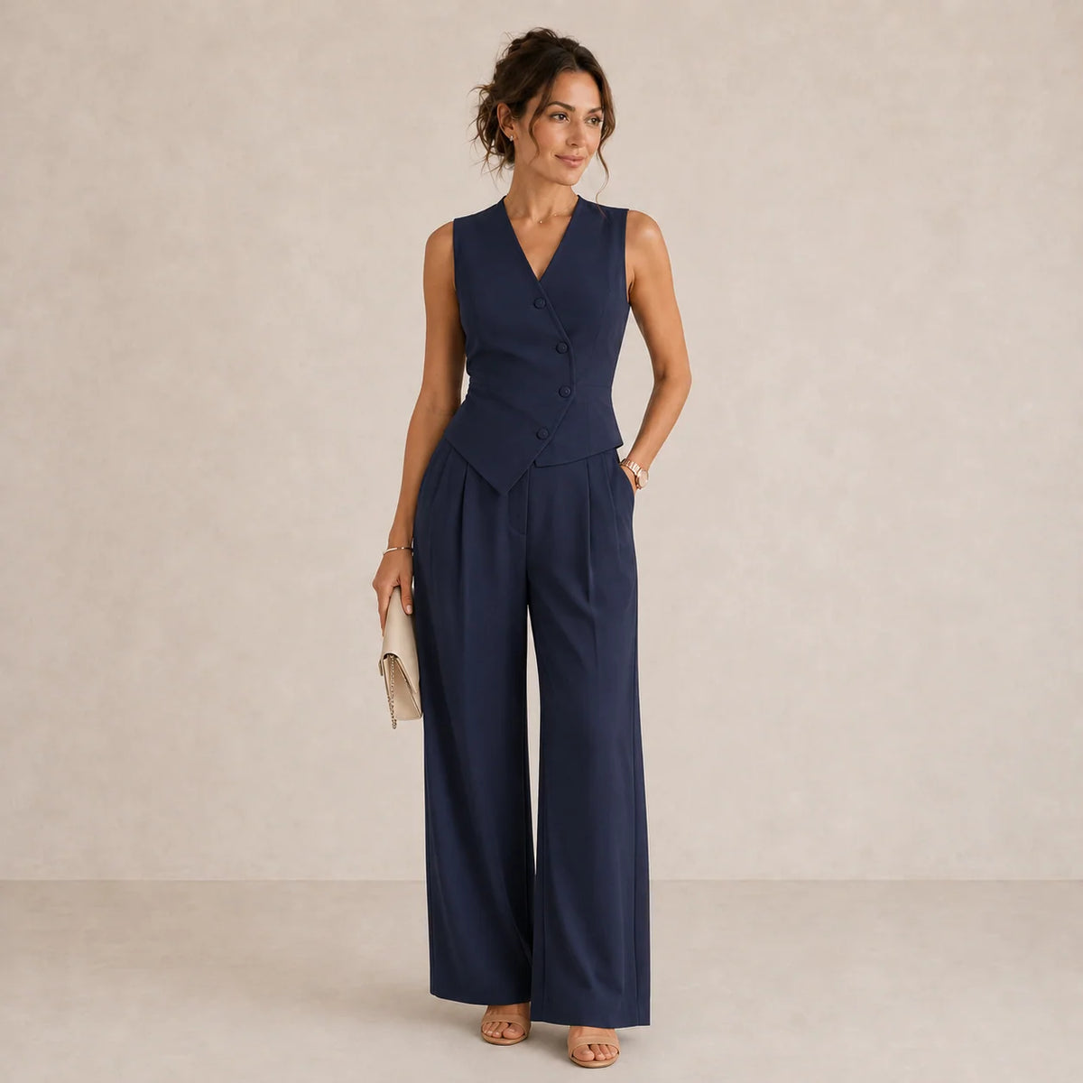 Suit Set Tailored Vest Wide-Leg Pants Breathable