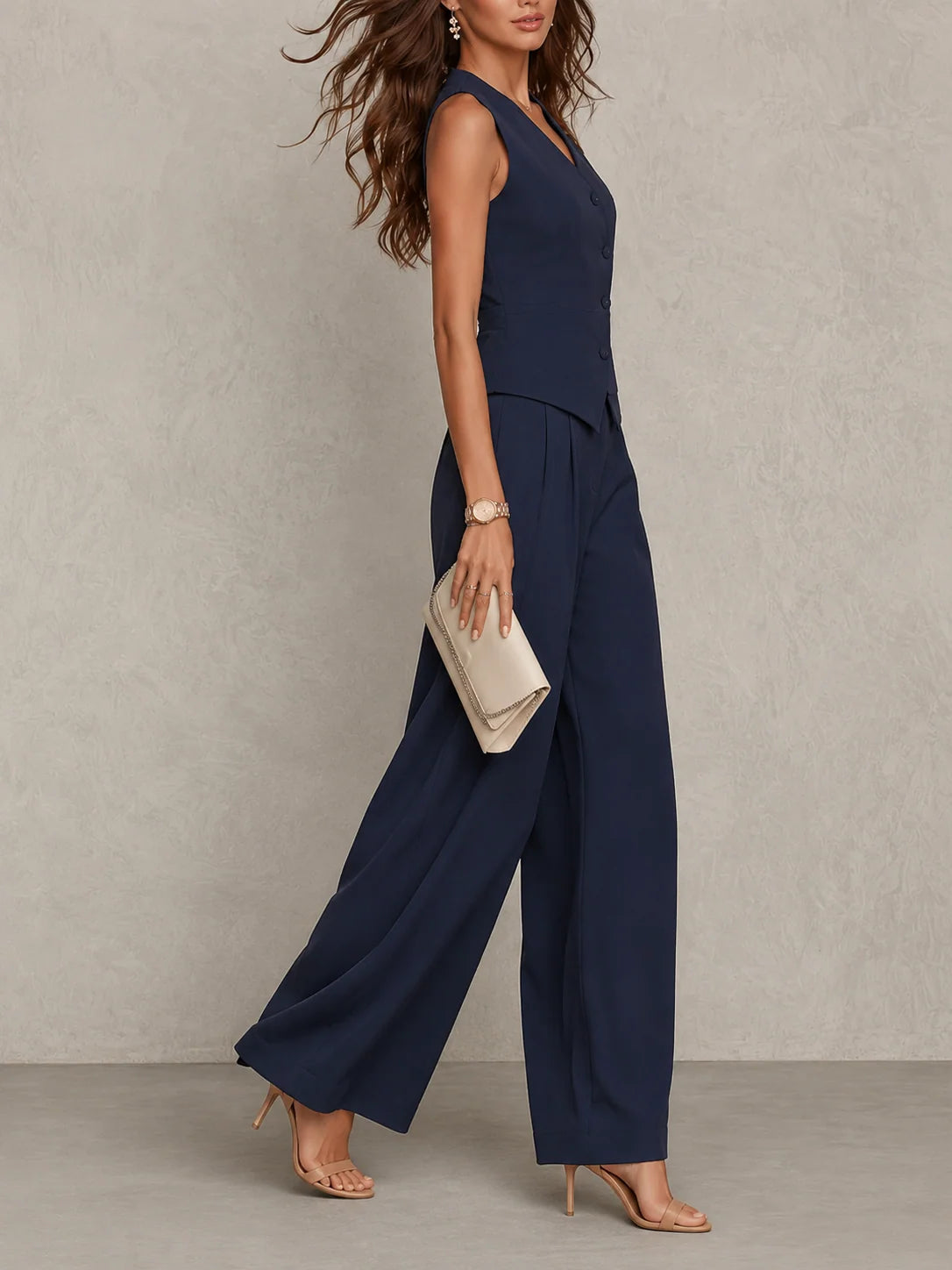 Suit Set Tailored Vest Wide-Leg Pants Breathable