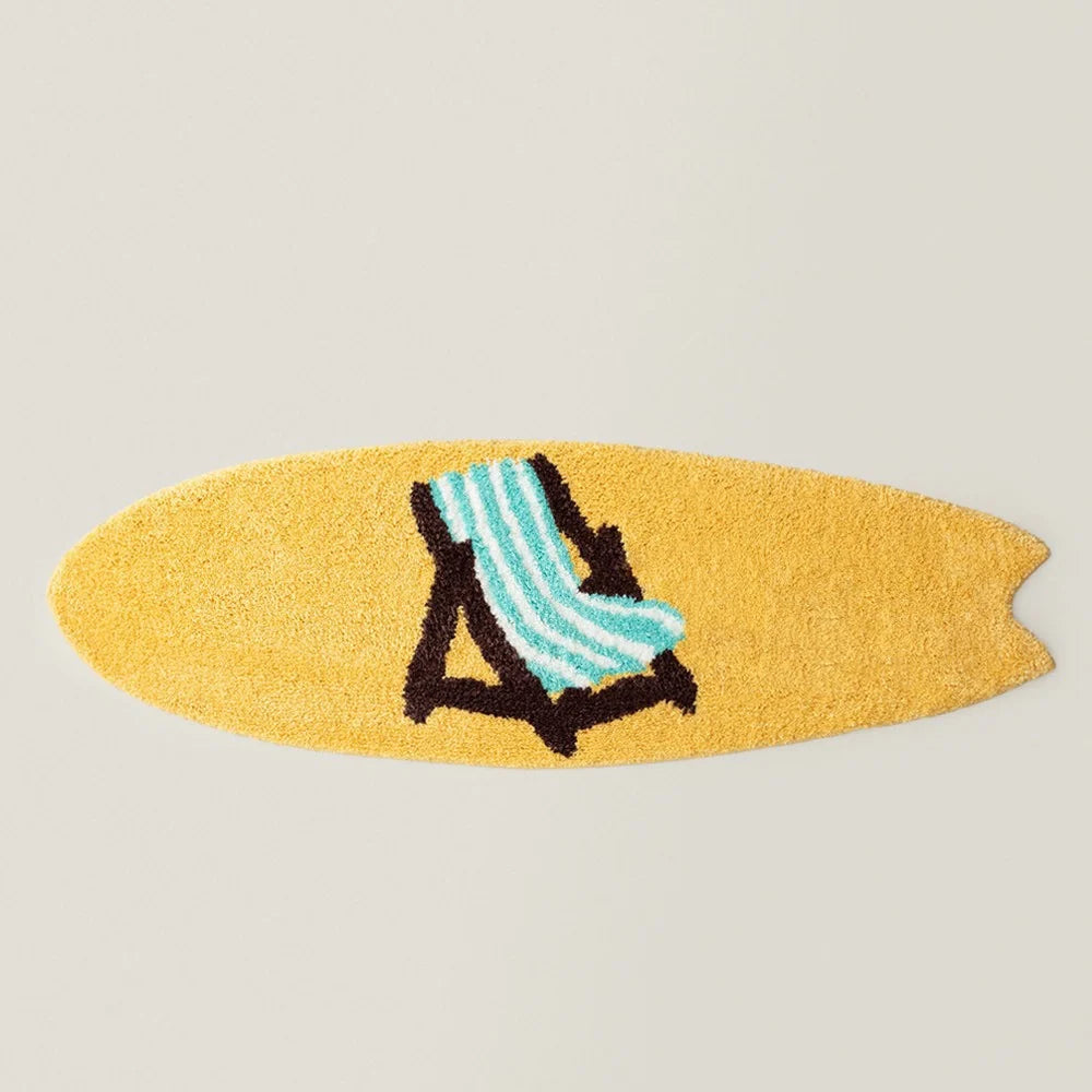 Surfboard Rug Shag Pile Striped Coastal Design