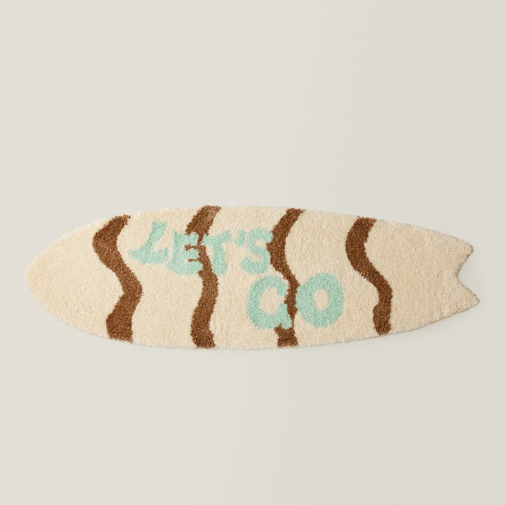 Surfboard Rug Shag Pile Striped Coastal Design