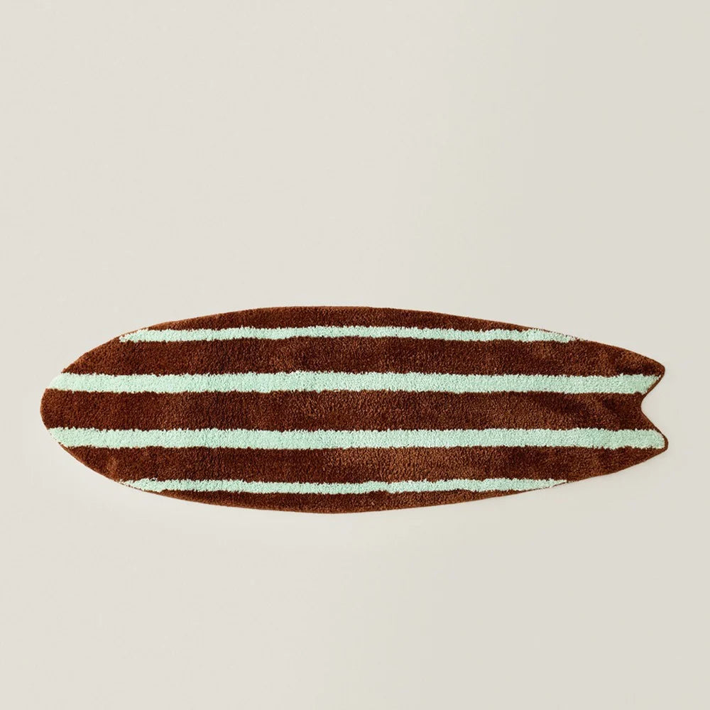 Surfboard Rug Shag Pile Striped Coastal Design