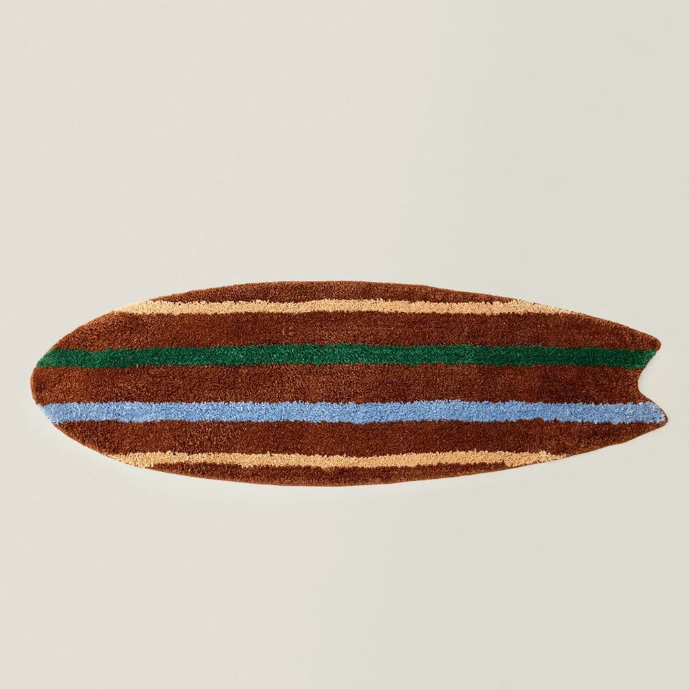 Surfboard Rug Shag Pile Striped Coastal Design