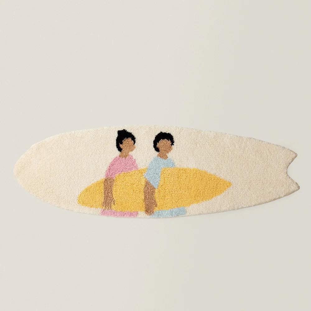 Surfboard Rug Shag Pile Striped Coastal Design