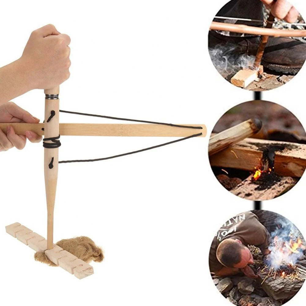 Survival Fire Starter Wood Hand-Drill Compact & Portable
